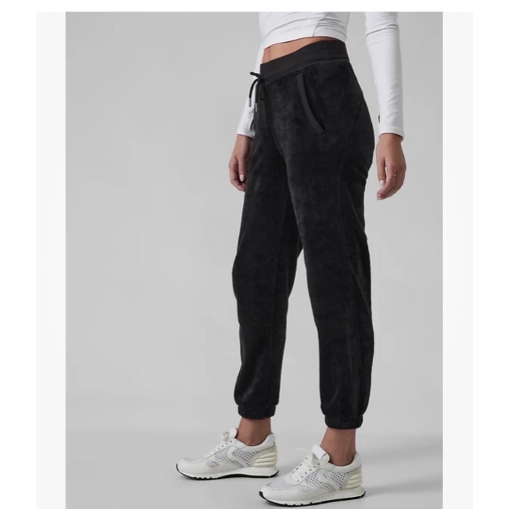 Athleta Double Cozy Karma Recover Jogger XL Black Velour Plush Mid Rise NEW